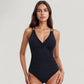One Piece Swimsuit with Ruffled V-Neckline and Adjustable Double Spaghetti Straps
