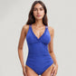 One Piece Swimsuit with Ruffled V-Neckline and Adjustable Double Spaghetti Straps