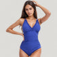 One Piece Swimsuit with Ruffled V-Neckline and Adjustable Double Spaghetti Straps