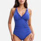 One Piece Swimsuit with Ruffled V-Neckline and Adjustable Double Spaghetti Straps