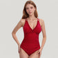 One Piece Swimsuit with Ruffled V-Neckline and Adjustable Double Spaghetti Straps