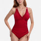 One Piece Swimsuit with Ruffled V-Neckline and Adjustable Double Spaghetti Straps