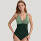 One Piece Swimsuit with Ruffled V-Neckline and Adjustable Double Spaghetti Straps