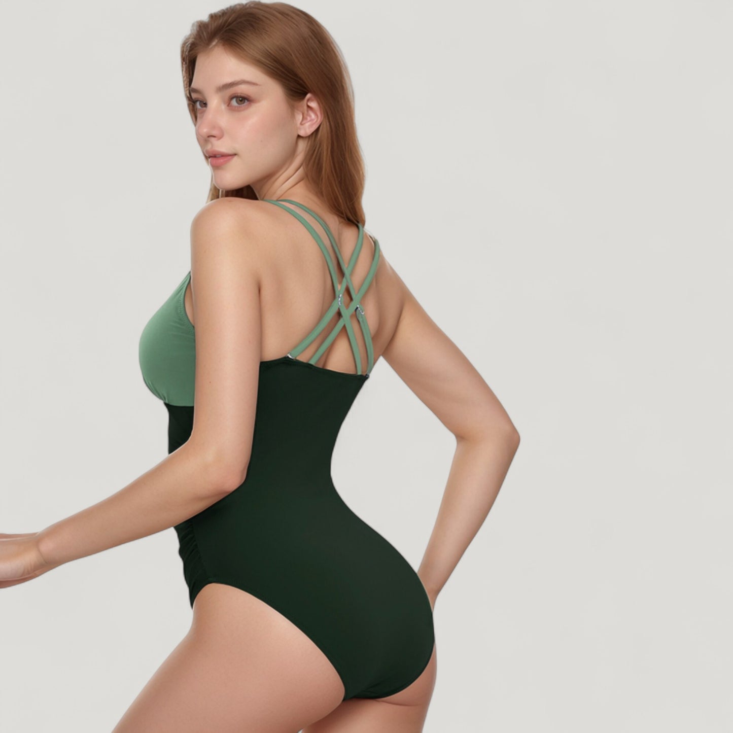 One Piece Swimsuit with Ruffled V-Neckline and Adjustable Double Spaghetti Straps