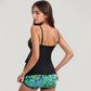 Tankini Swimsuit with Spaghetti Strap Top and Leaf Print Swim Shorts Set
