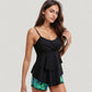 Tankini Swimsuit with Spaghetti Strap Top and Leaf Print Swim Shorts Set