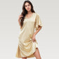 Satin Midi Dress with V-Neckline and Flutter Sleeves for a Relaxed Elegant Fit