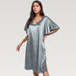 Satin Midi Dress with V-Neckline and Flutter Sleeves for a Relaxed Elegant Fit