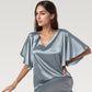 Satin Midi Dress with V-Neckline and Flutter Sleeves for a Relaxed Elegant Fit