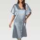 Satin Midi Dress with V-Neckline and Flutter Sleeves for a Relaxed Elegant Fit
