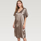 Satin Midi Dress with V-Neckline and Flutter Sleeves for a Relaxed Elegant Fit