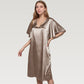 Satin Midi Dress with V-Neckline and Flutter Sleeves for a Relaxed Elegant Fit