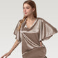 Satin Midi Dress with V-Neckline and Flutter Sleeves for a Relaxed Elegant Fit
