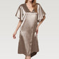 Satin Midi Dress with V-Neckline and Flutter Sleeves for a Relaxed Elegant Fit