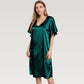Satin Midi Dress with V-Neckline and Flutter Sleeves for a Relaxed Elegant Fit