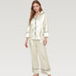 Satin Pajama Set with Button-Up Long Sleeve Top and Wide Leg Pants with Contrast Trim