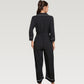 Button Front Pajama Jumpsuit with Contrast Trim and Waist Tie Detail