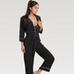 Button Front Pajama Jumpsuit with Contrast Trim and Waist Tie Detail