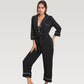 Button Front Pajama Jumpsuit with Contrast Trim and Waist Tie Detail