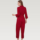 Button Front Pajama Jumpsuit with Contrast Trim and Waist Tie Detail