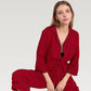 Button Front Pajama Jumpsuit with Contrast Trim and Waist Tie Detail