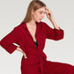 Button Front Pajama Jumpsuit with Contrast Trim and Waist Tie Detail