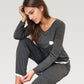 Long Sleeve Pajama Set with Lace Trim and Heart Detail