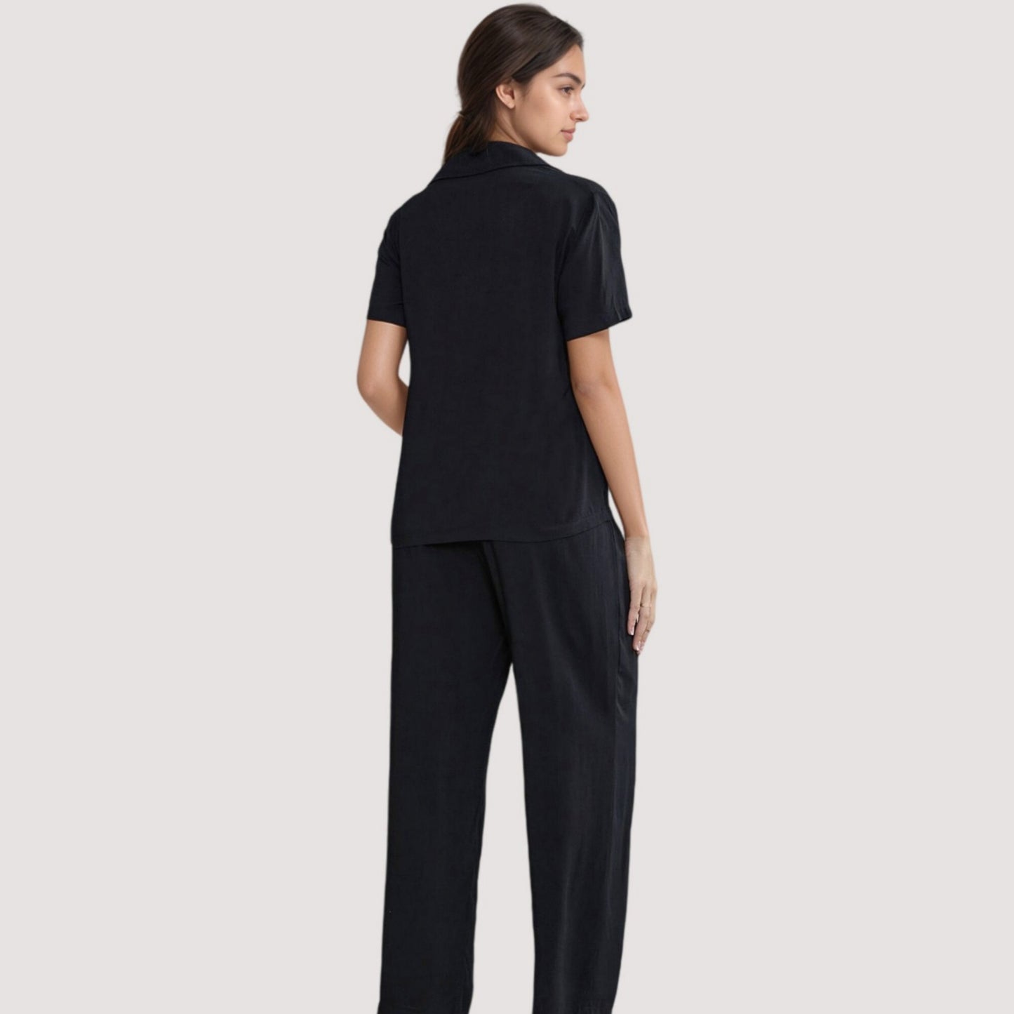 3-Piece Pajama Set with Bralette Top, Button Down Shirt, and Wide Leg Pants