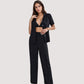 3-Piece Pajama Set with Bralette Top, Button Down Shirt, and Wide Leg Pants