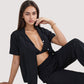 3-Piece Pajama Set with Bralette Top, Button Down Shirt, and Wide Leg Pants