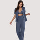 3-Piece Pajama Set with Bralette Top, Button Down Shirt, and Wide Leg Pants