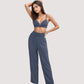 3-Piece Pajama Set with Bralette Top, Button Down Shirt, and Wide Leg Pants