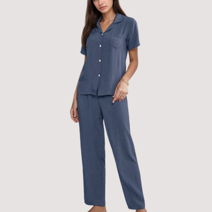3-Piece Pajama Set with Bralette Top, Button Down Shirt, and Wide Leg Pants