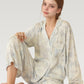 Satin Floral Pajama Set with Button-Up Long Sleeve Top and Relaxed Fit Pants