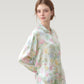 Satin Floral Print Pajama Set with Long Sleeve Button Up Shirt and Matching Relaxed Fit Pants