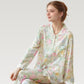 Satin Floral Print Pajama Set with Long Sleeve Button Up Shirt and Matching Relaxed Fit Pants