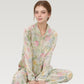 Satin Floral Print Pajama Set with Long Sleeve Button Up Shirt and Matching Relaxed Fit Pants