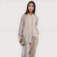 Striped Woven Pajama Set with Collared Long Sleeve Top and Cuffed Wide Leg Pants