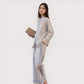 Striped Woven Pajama Set with Collared Long Sleeve Top and Cuffed Wide Leg Pants