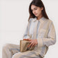 Striped Woven Pajama Set with Collared Long Sleeve Top and Cuffed Wide Leg Pants
