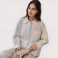 Striped Woven Pajama Set with Collared Long Sleeve Top and Cuffed Wide Leg Pants