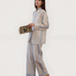 Striped Woven Pajama Set with Collared Long Sleeve Top and Cuffed Wide Leg Pants