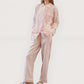 Striped Woven Pajama Set with Collared Long Sleeve Top and Cuffed Wide Leg Pants