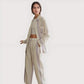 Striped Woven Pajama Set with Collared Long Sleeve Top and Cuffed Wide Leg Pants