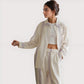 Striped Woven Pajama Set with Collared Long Sleeve Top and Cuffed Wide Leg Pants