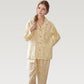 Bow Print Woven Pajama Set with Long Sleeve Collared Top and Relaxed Fit Pants