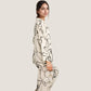 Abstract Floral Woven Pajama Set with Long Sleeve Button Top and Wide Leg Pants