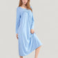 Long Sleeve Pullover Nightgown with Lace Trim and Front Button Detail