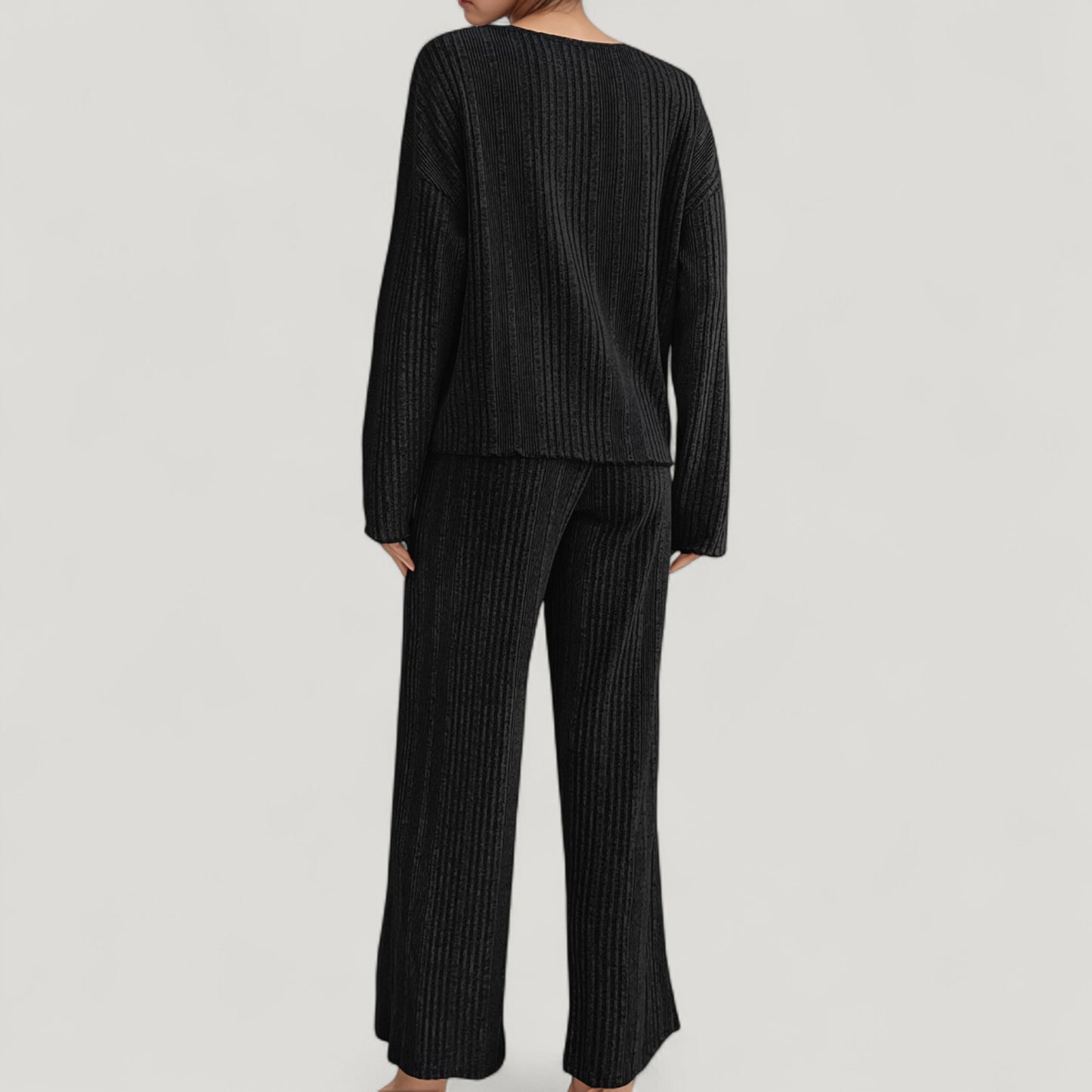 Ribbed Knit Long Sleeve Crop Top and High Waist Lounge Pants Two Piece Set