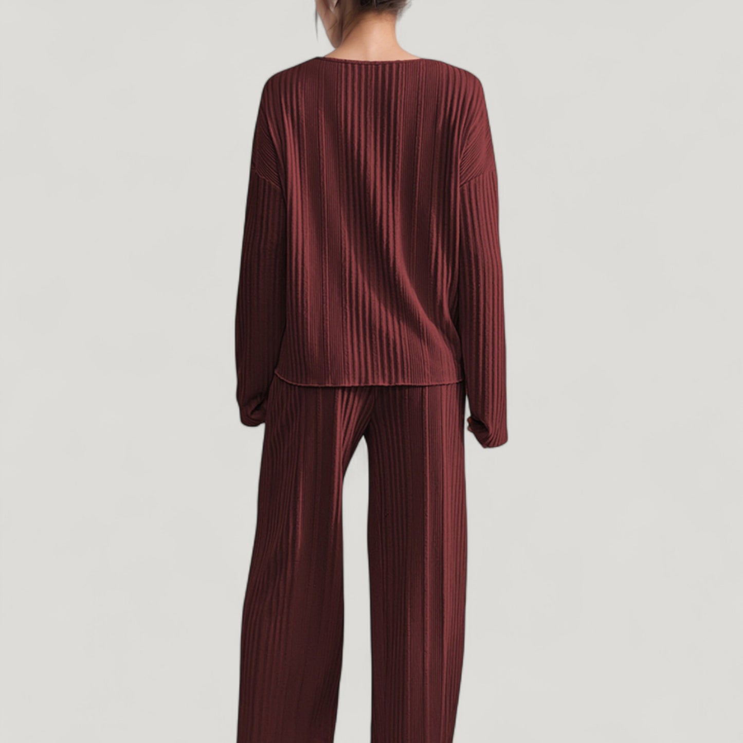 Ribbed Knit Long Sleeve Crop Top and High Waist Lounge Pants Two Piece Set